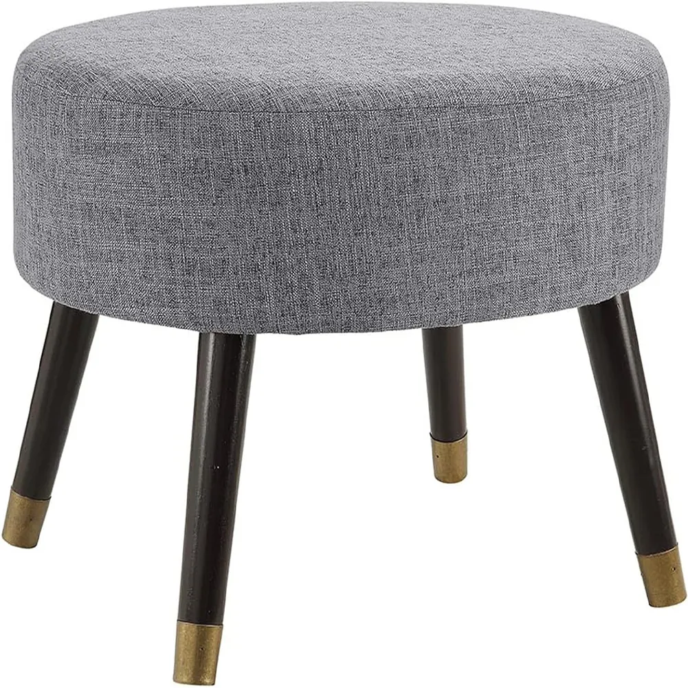 Sgabello Pouf in Tessuto Grigio Gambe in Legno Poggiapiedi Imbottito 56x46x43 cm (1)