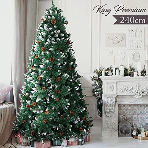 Albero di Natale 250cm King Premium Verde Innevato 1600 Rami Folto con Pigne (1)