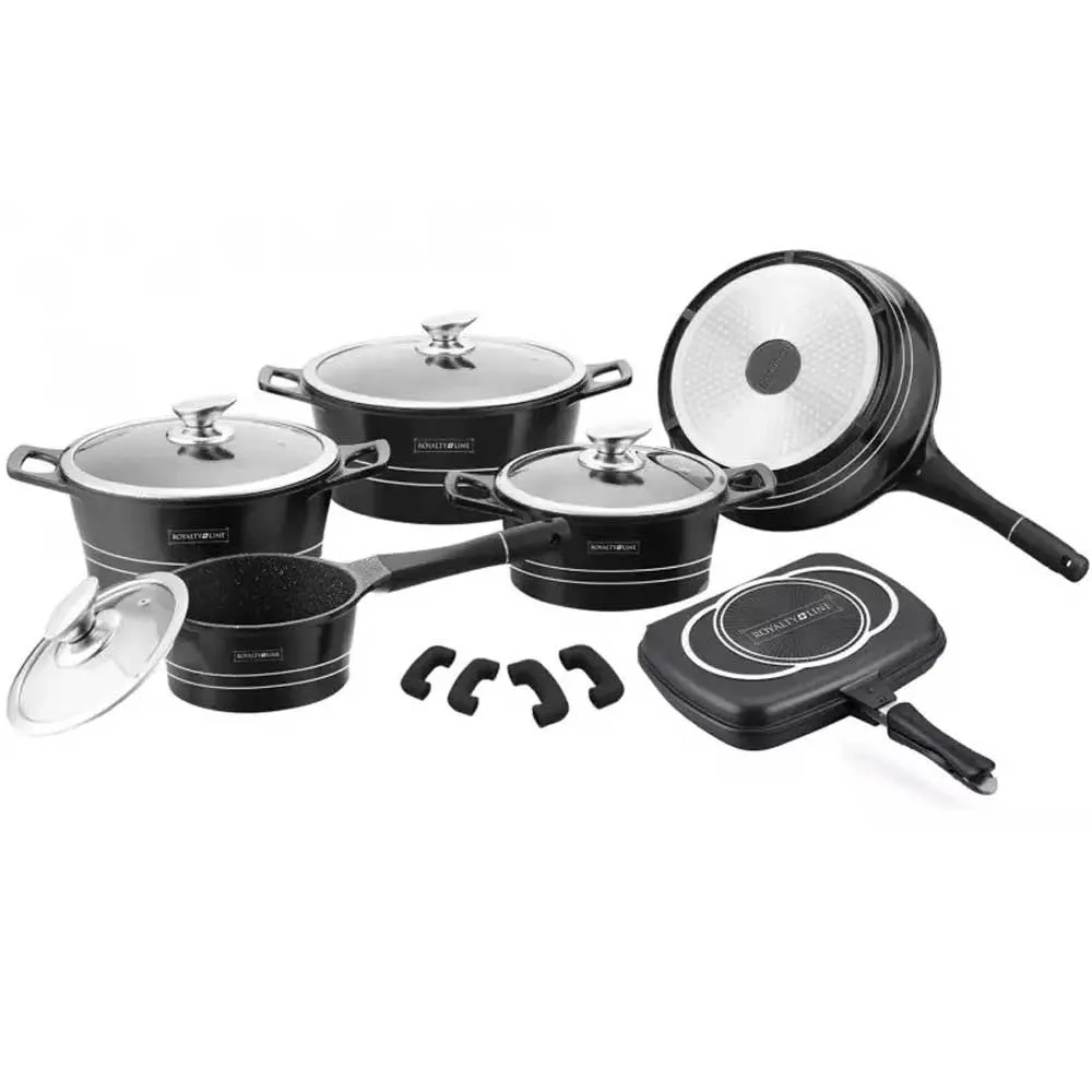 Set di Pentole Padelle 15 Pz Professionale in Pietra Lavica Royalty Line Nero Black (1)