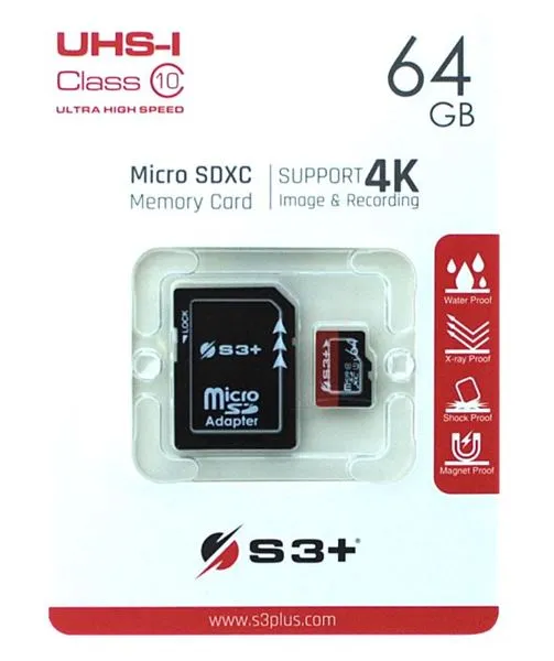 64GB S3 MICROSD WITH SD ADAPTOR