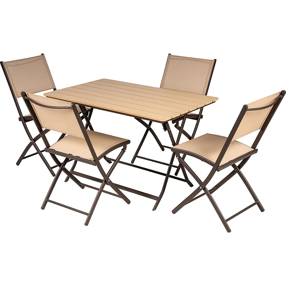 Set Tavolo Pieghevole con 2 Sedie Beige Arredo Giardino Pranzo in Acciaio e PE (1)