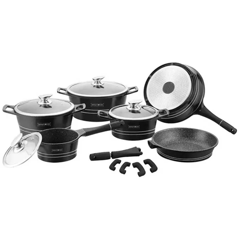 Batteria Pentole e Padelle 14 Pz Antiaderente In Pietra Lavica Black RL-ES1014M (1)