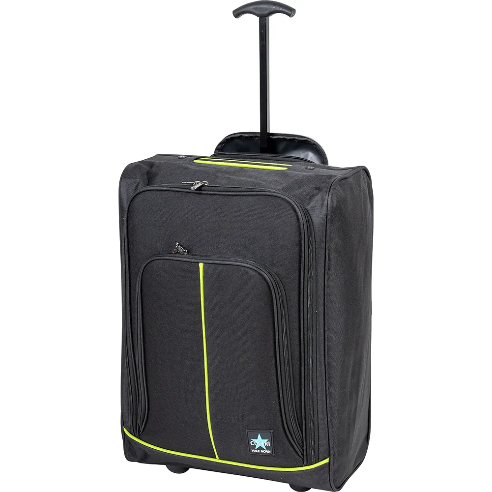 Trolley Cabina Morbido Bagaglio Mano Nero-Verde Maniglia Telescopica 35x20x50 cm (1)