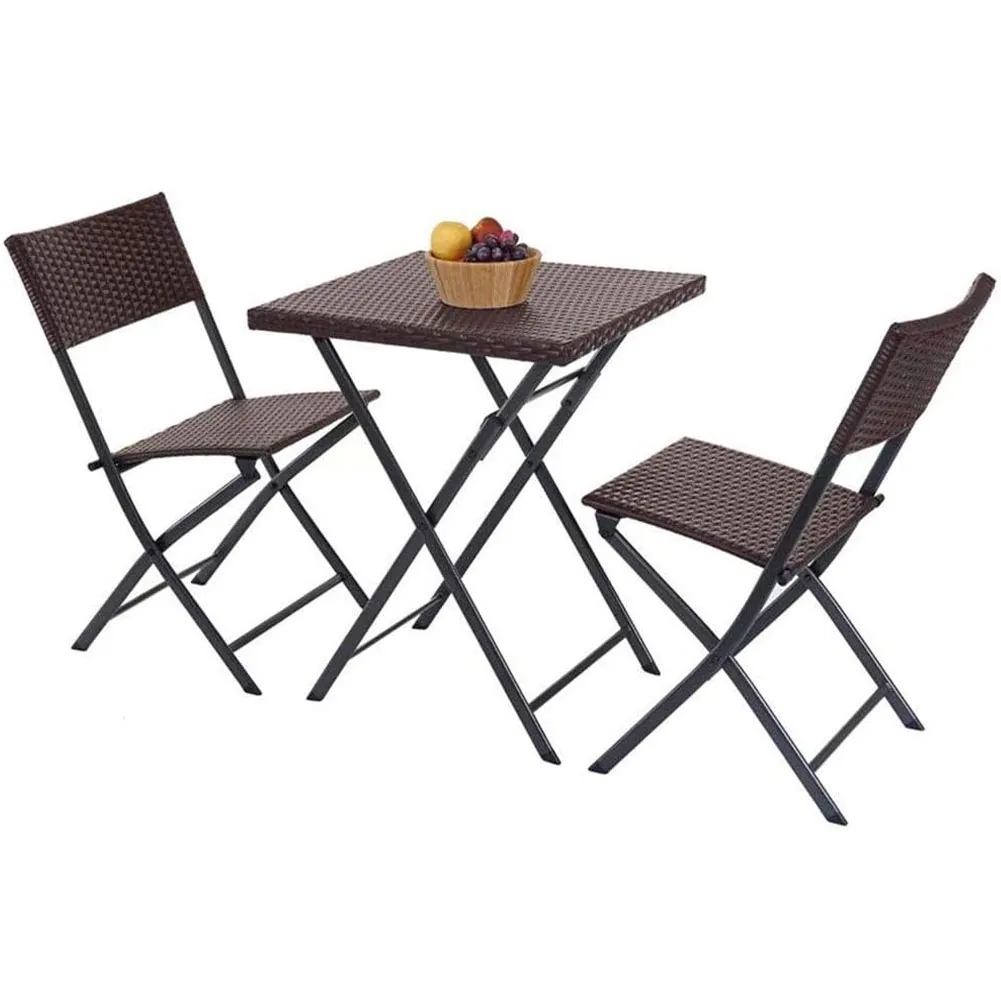 Set Tavolo + 2 Sedie Pieghevole Arredo Esterno Giardino in Polyrattan Coffee (1)