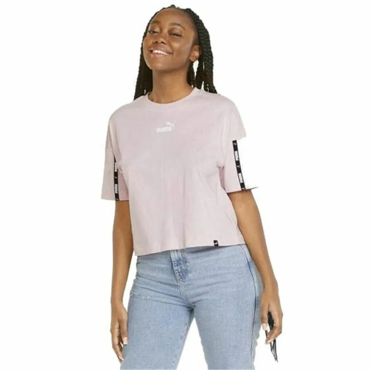 Maglia a Maniche Corte Donna Puma Power Tape Cropped Rosa