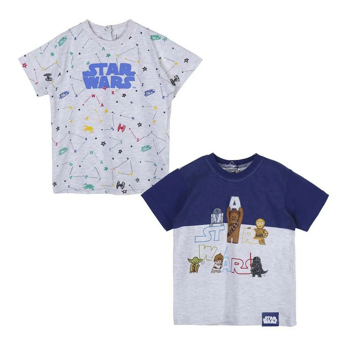 Maglia a Maniche Corte per Bambini Star Wars 2 Unità Grigio