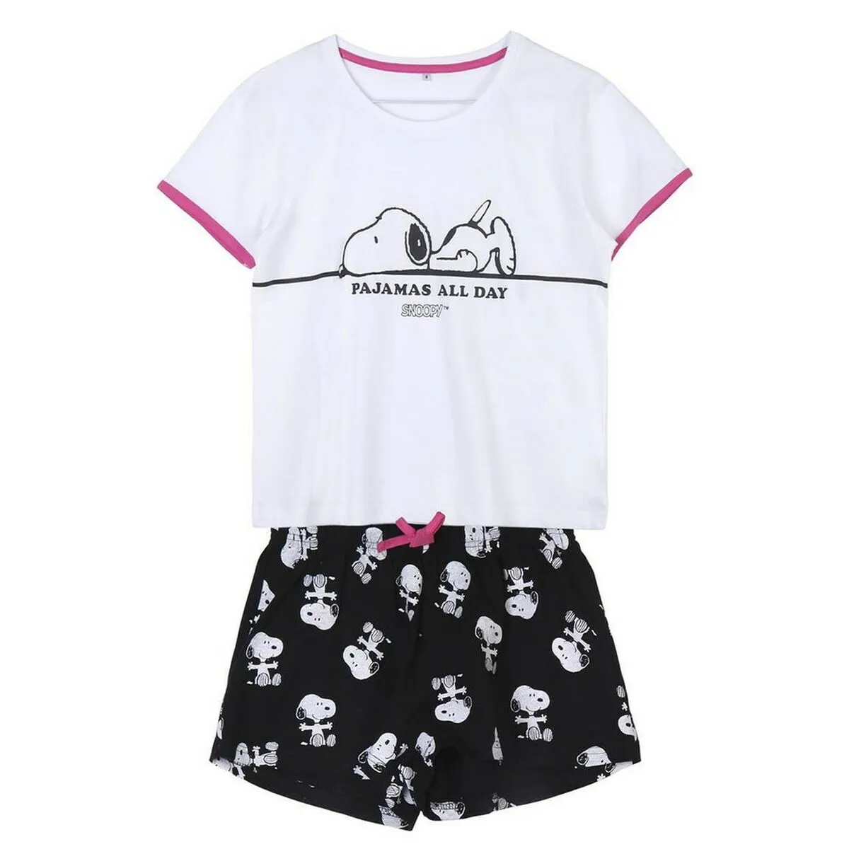 Pigiama Estivo Snoopy Donna Nero Bianco