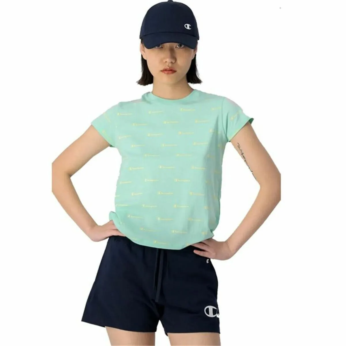 Maglia a Maniche Corte Donna Crewneck Champion  Croptop Acquamarina