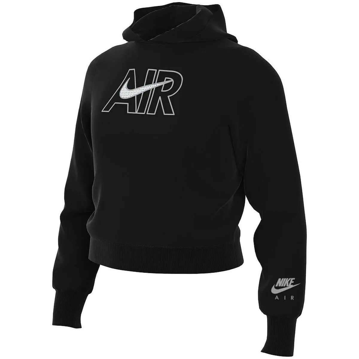 Felpa con Cappuccio da Bambina AIR FT CROP HOODIE Nike DM8372 010 Nero