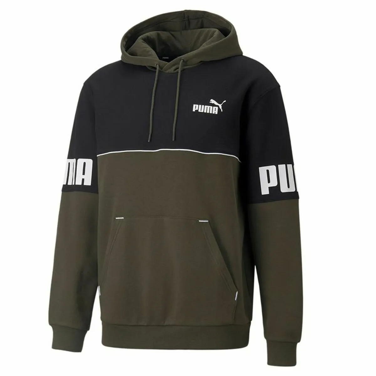 Felpa con Cappuccio Uomo Puma Power Colorblock Verde Nero