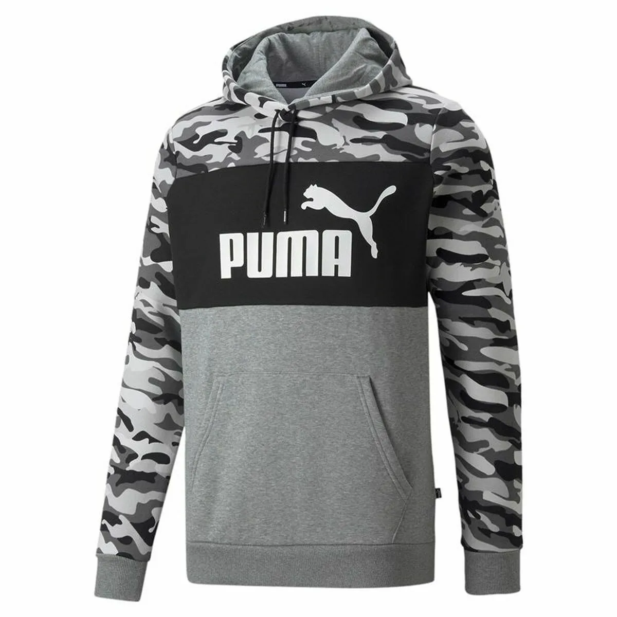 Felpa con Cappuccio Uomo Puma ESS Camo Nero Grigio Bianco Mimetico