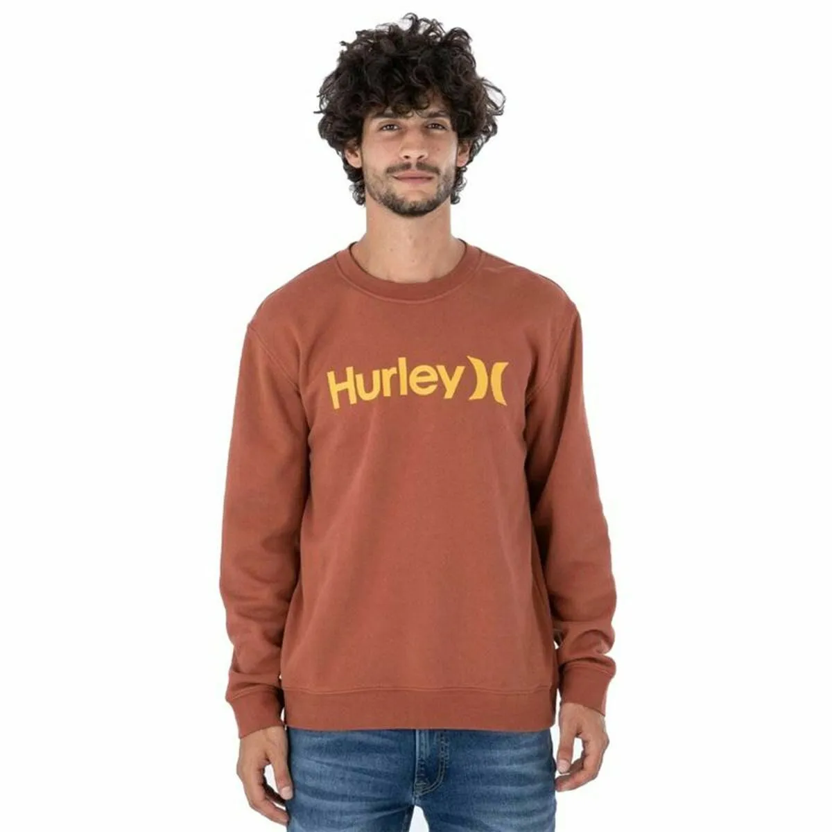 Felpa senza Cappuccio Uomo Hurley One&Only Solid Marrone