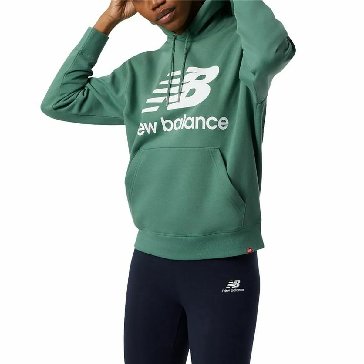 Felpa con Cappuccio Uomo New Balance Essentials Stacked Logo Verde scuro