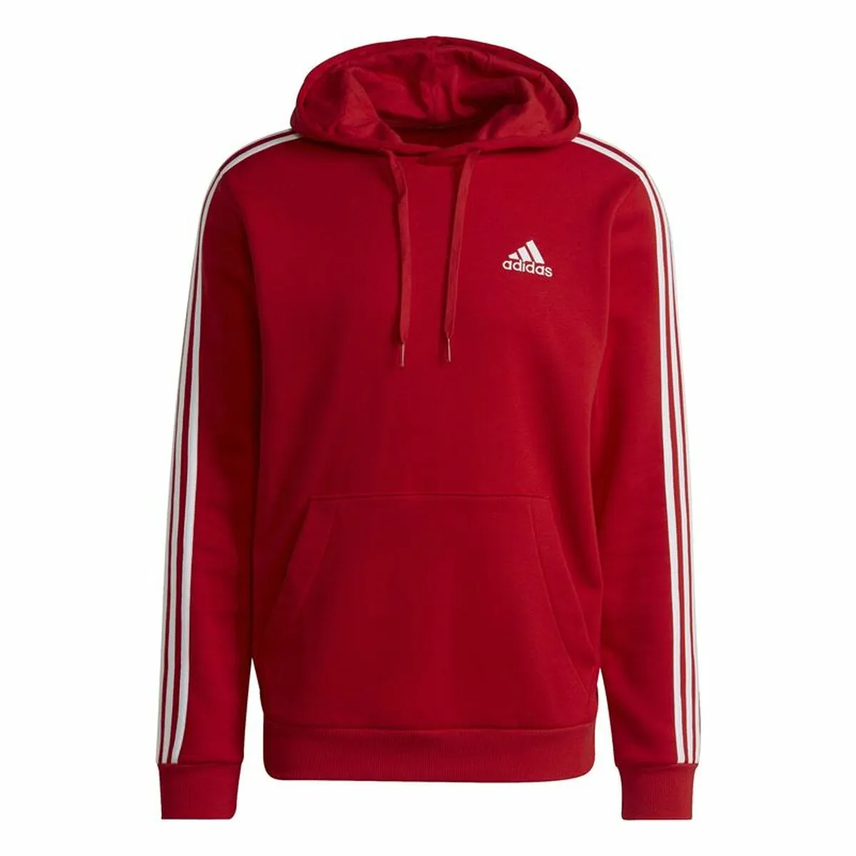 Felpa con Cappuccio Uomo Adidas Essentials Fleece 3 Stripes Rosso