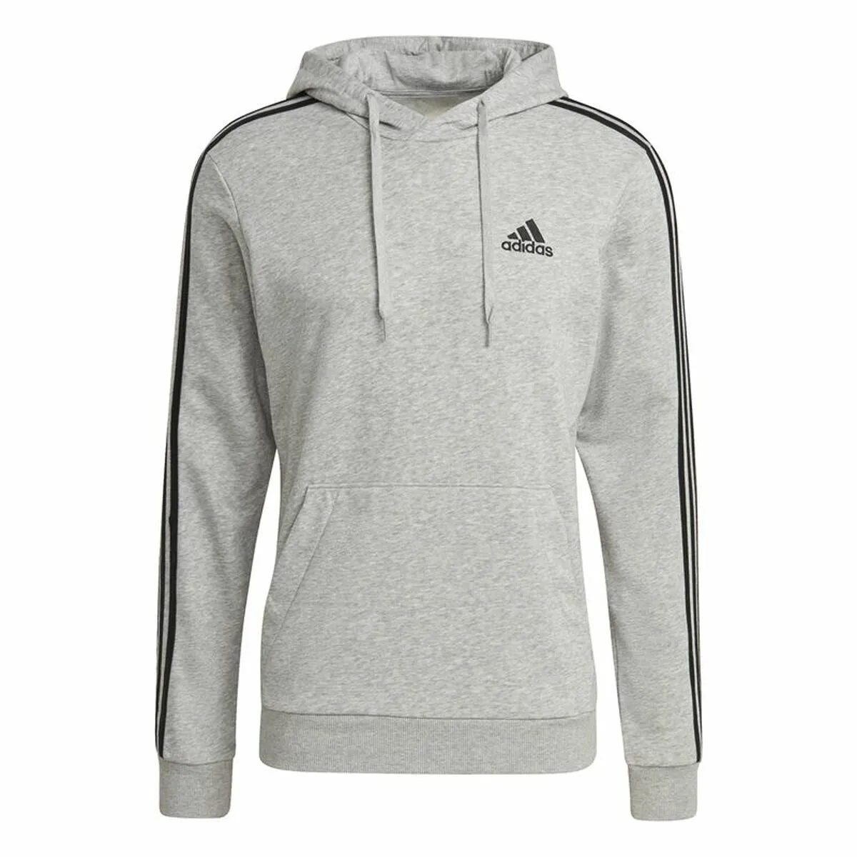 Felpa con Cappuccio Uomo Adidas Essentials 3 Stripes Grigio chiaro