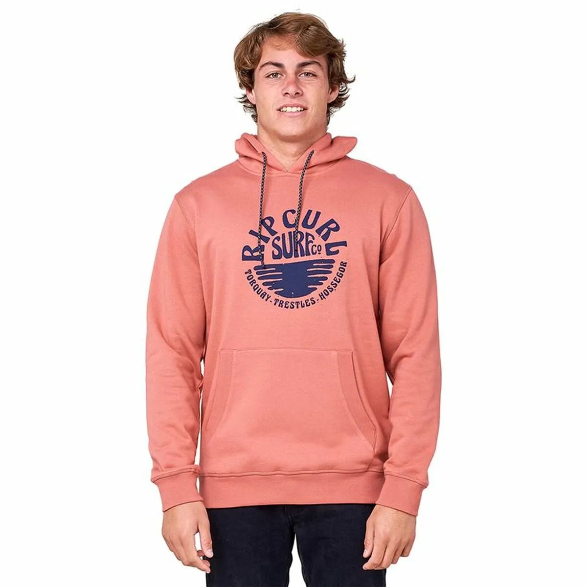 Felpa con Cappuccio Uomo Rip Curl Essentials 3 Stripes French Terry Salmone