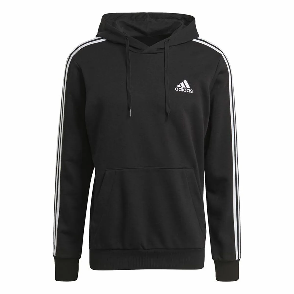 Felpa con Cappuccio Uomo Adidas Essentials 3 Stripes Nero