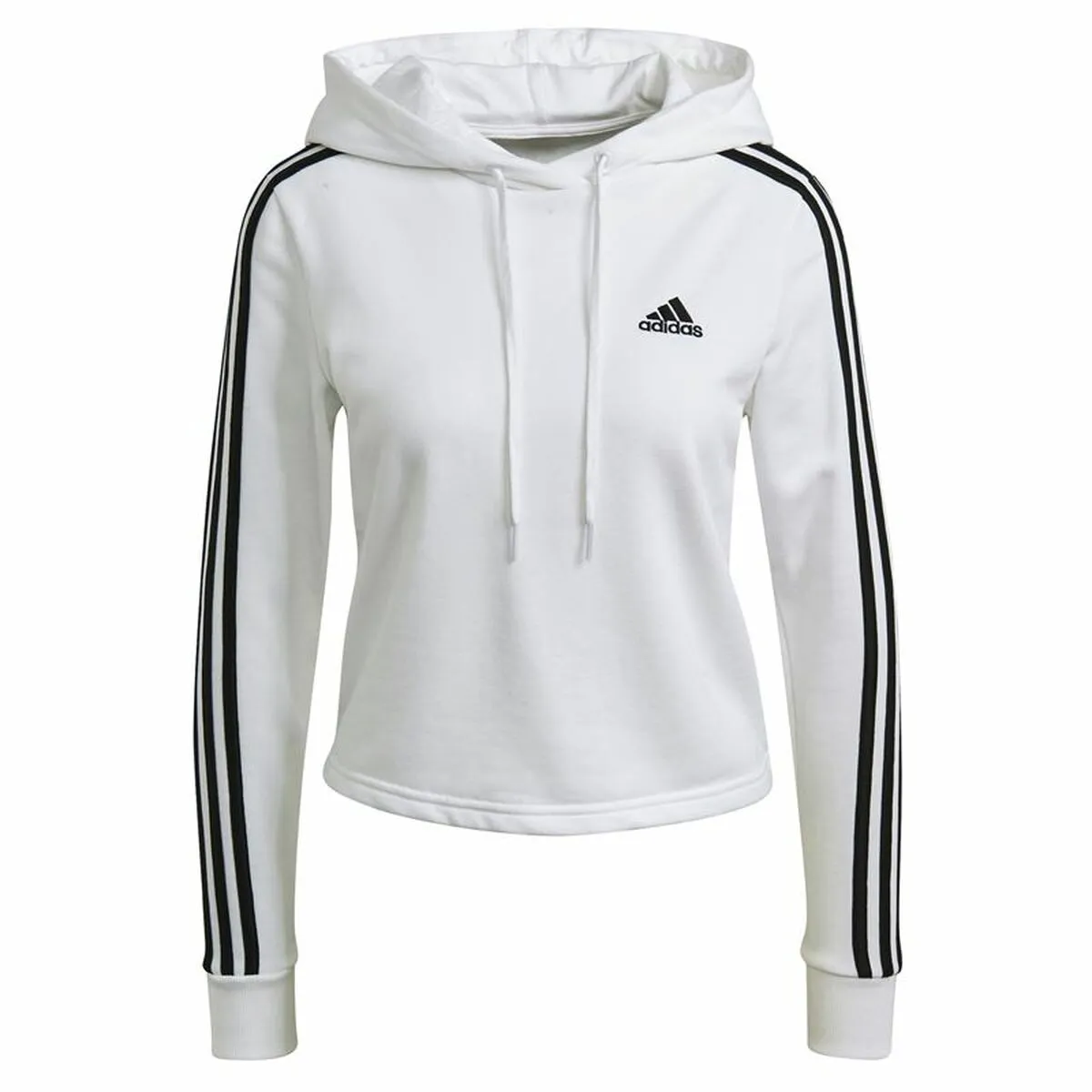 Felpa con Cappuccio Donna Adidas Essentials Cropped 3 Stripes Bianco