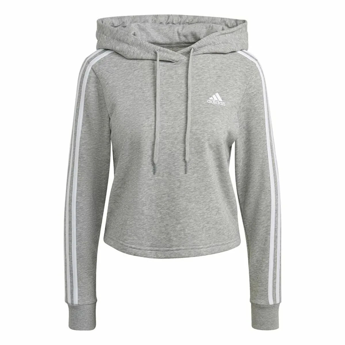 Felpa con Cappuccio Donna Adidas Essentials 3 Stripes Crooped Grigio