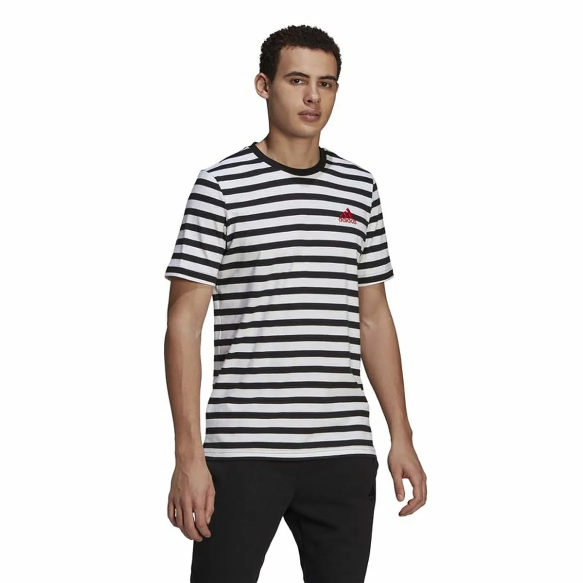 Maglia  Essentials Stripey  Adidas Embroidered Logo Nero