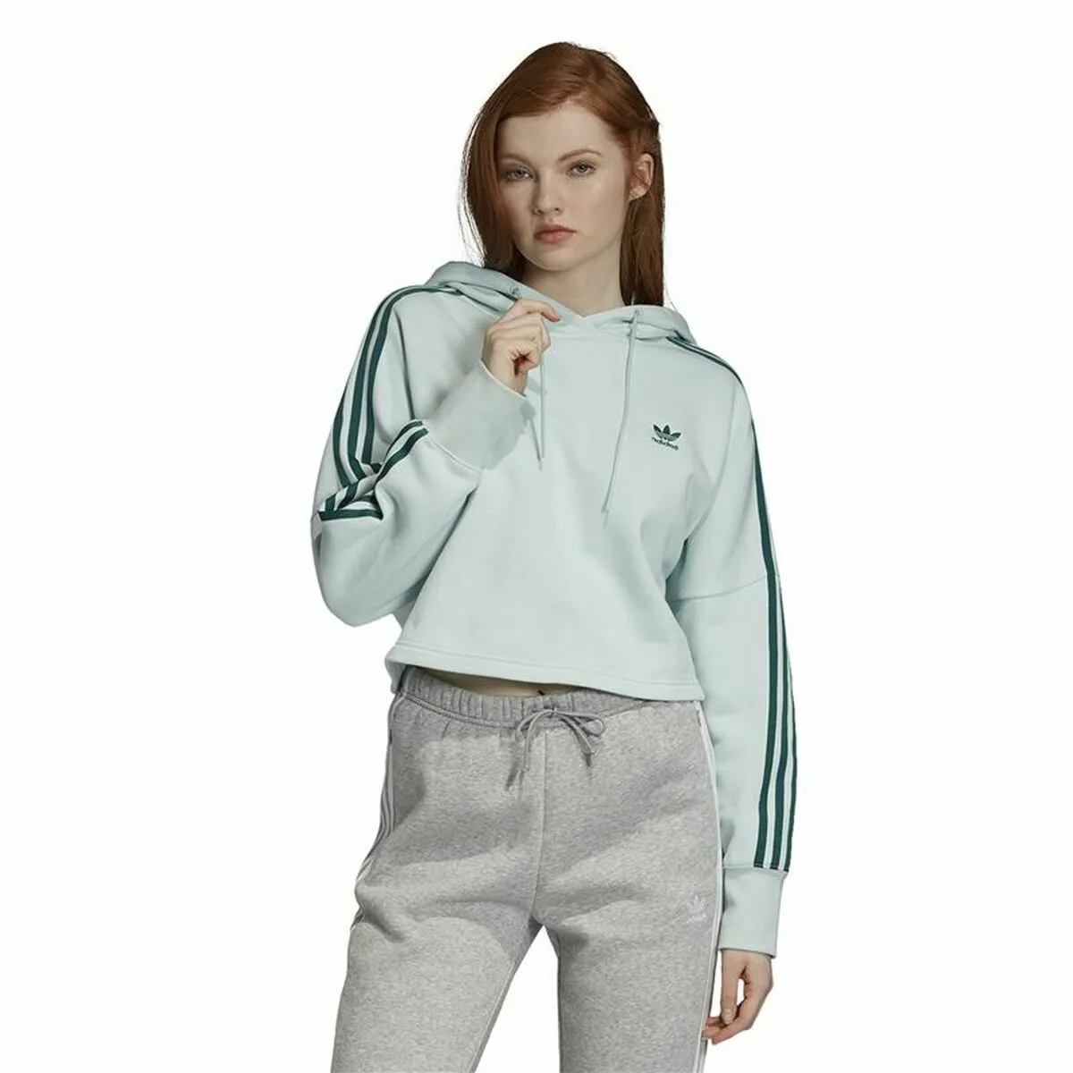 Felpa con Cappuccio Donna Adidas Cropped  Azzurro