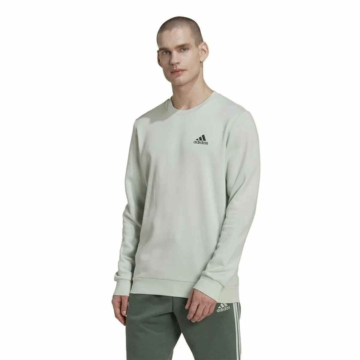 Felpa senza Cappuccio Uomo Adidas  Essentials Grigio chiaro Bianco