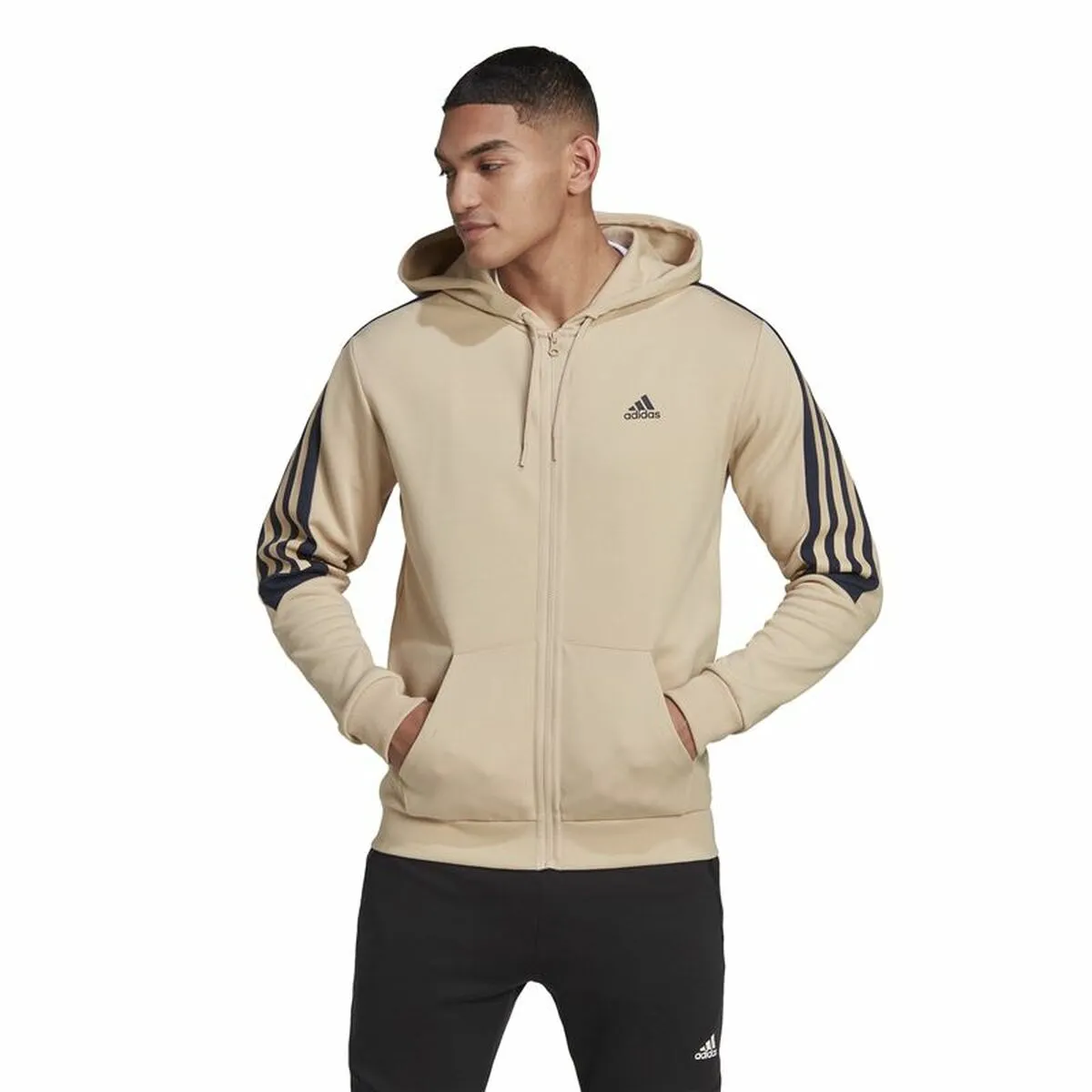 Felpa con Cappuccio e Cerniera Uomo Adidas Future Icons 3 Bandas Beige