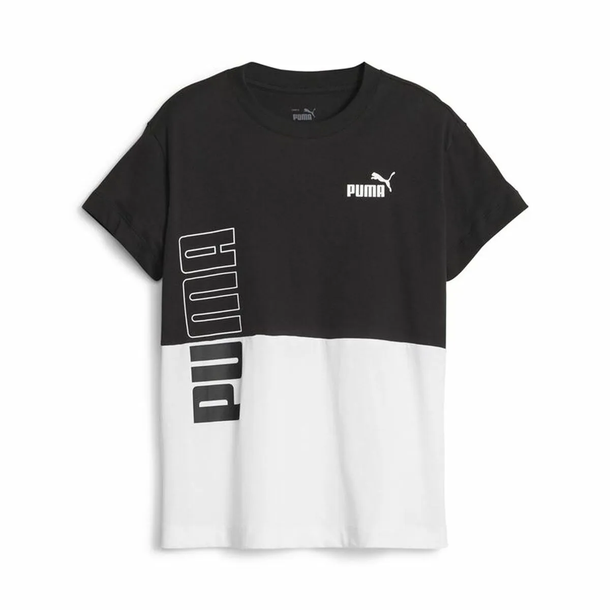 Maglia a Maniche Corte per Bambini Puma Power Colorblock Bianco Nero