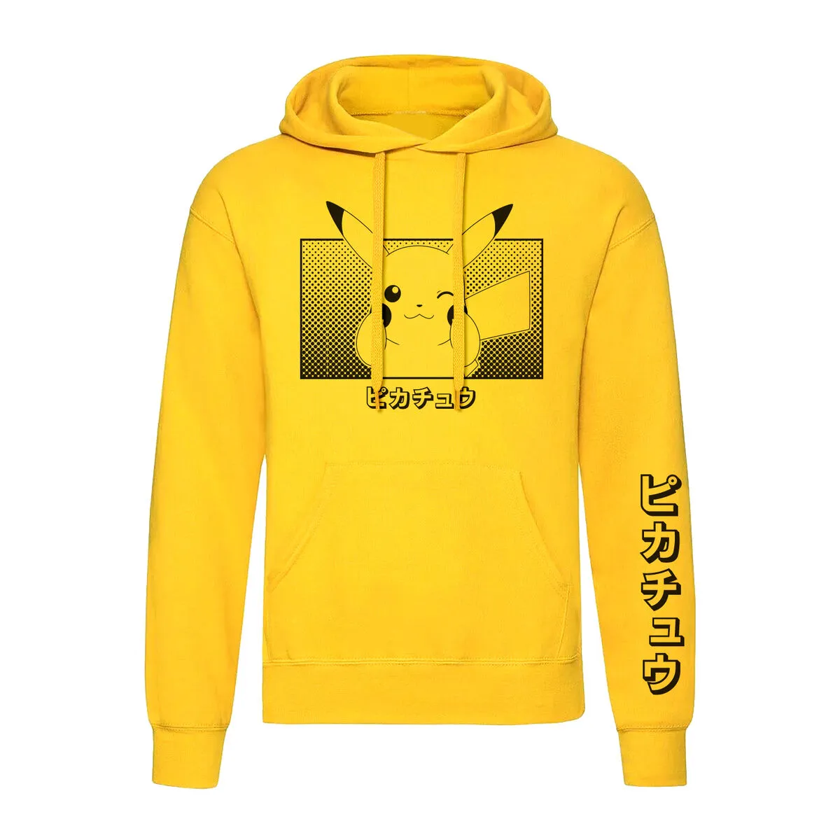 Felpa con Cappuccio Unisex Pokémon Pikachu Katakana Giallo