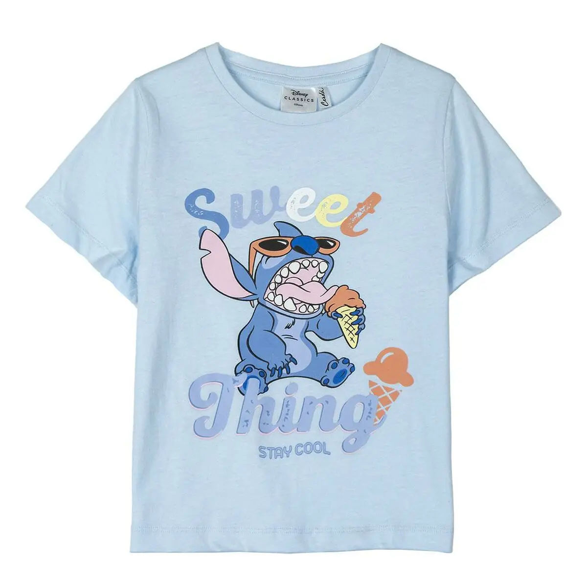 Maglia a Maniche Corte per Bambini Stitch Azzurro Chiaro