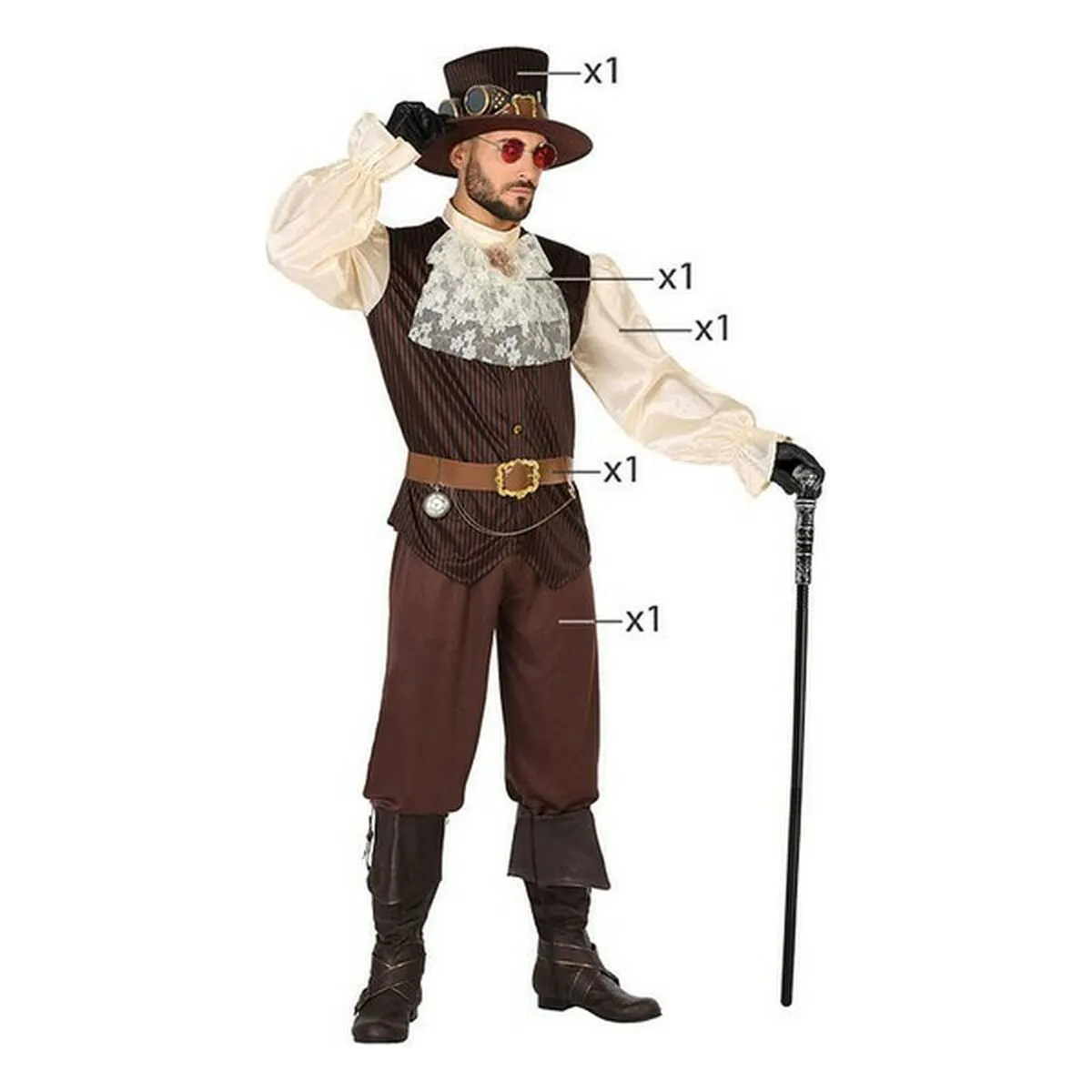 Costume per Adulti DISFRAZ STEAMPUNK M-L Steampunk Marrone (5 Pezzi)