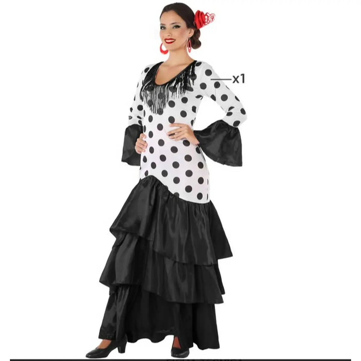 Costume per Adulti Nero Ballerina di Flamenco Spagna