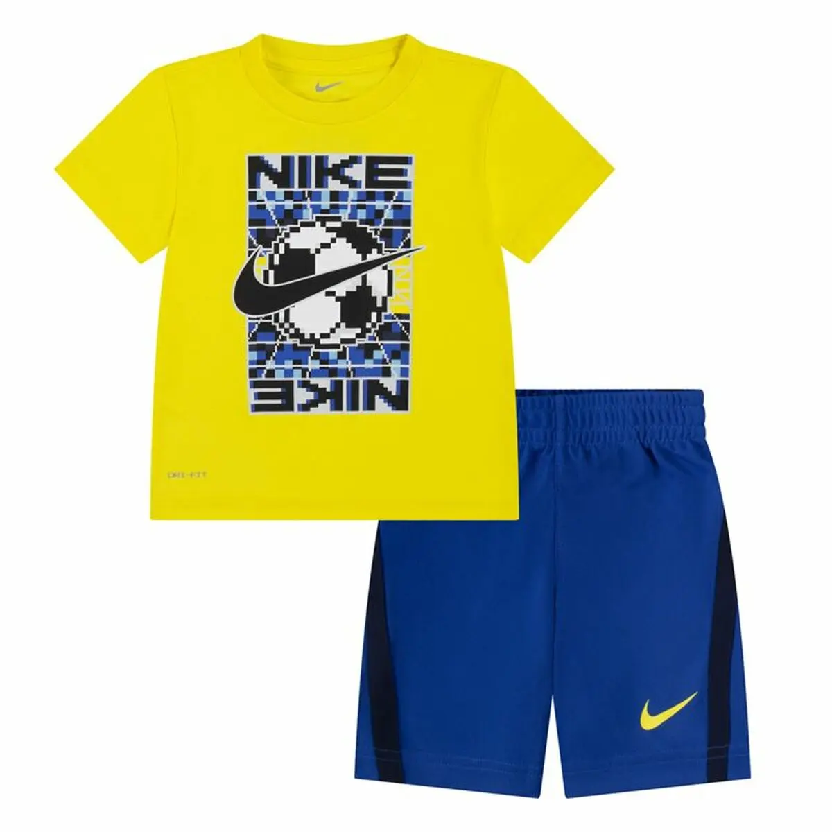 Completo Sportivo per Bambini Nike Df Icon  Giallo Azzurro Multicolore 2 Pezzi