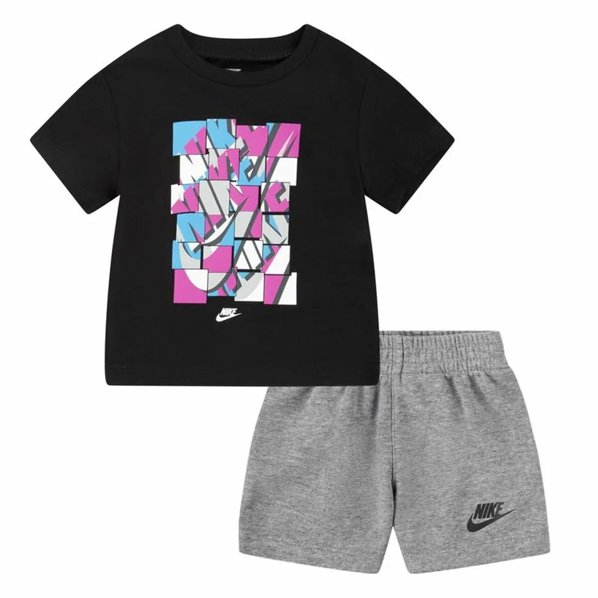 Completo Sportivo per Bambini Nike Nsw Add Ft Nero Grigio 2 Pezzi