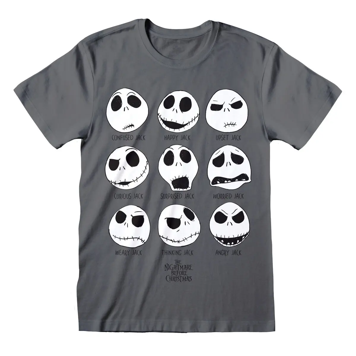 Maglia a Maniche Corte Unisex The Nightmare Before Christmas Many Faces Grigio scuro