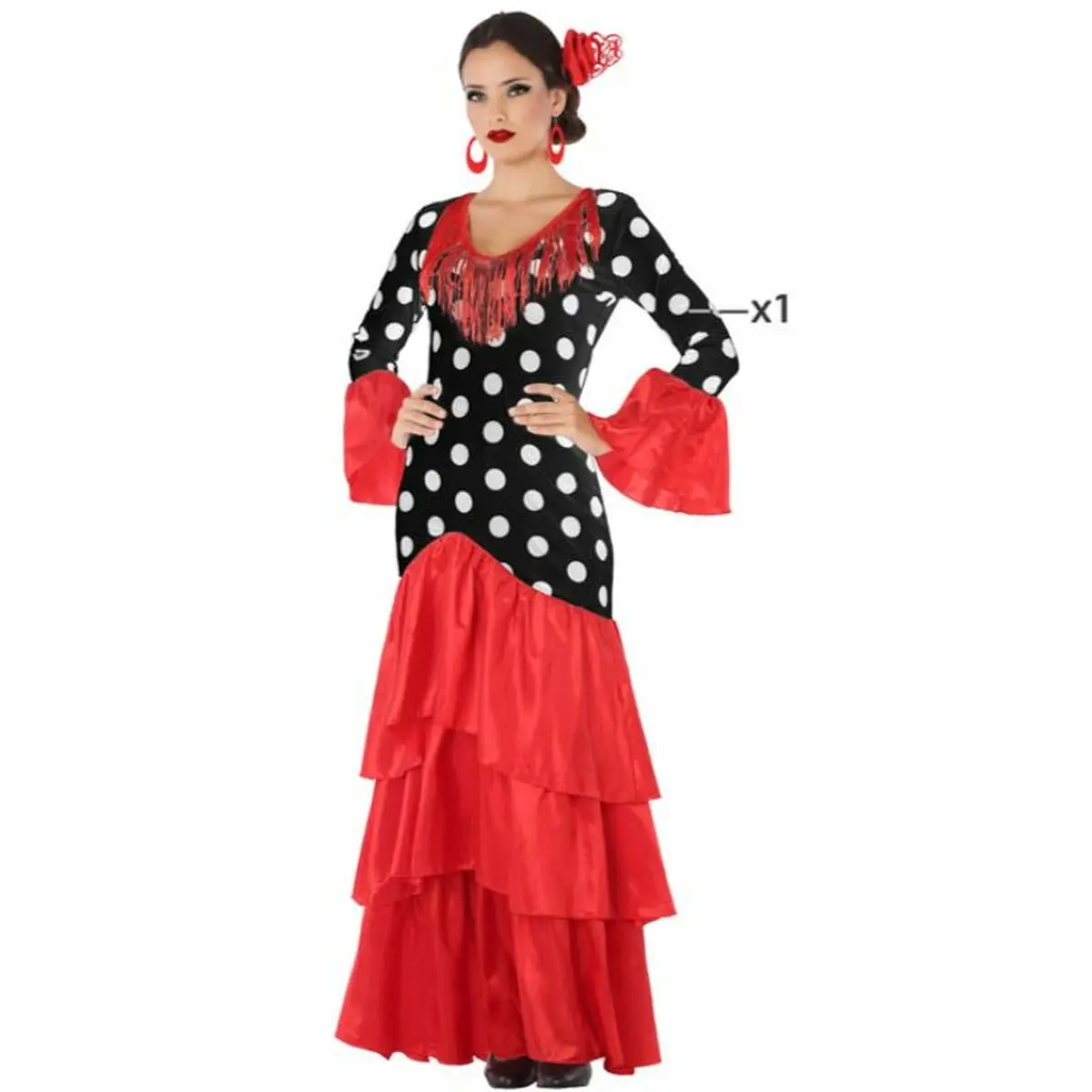 Costume per Adulti Nero Rosso Ballerina di Flamenco Spagna