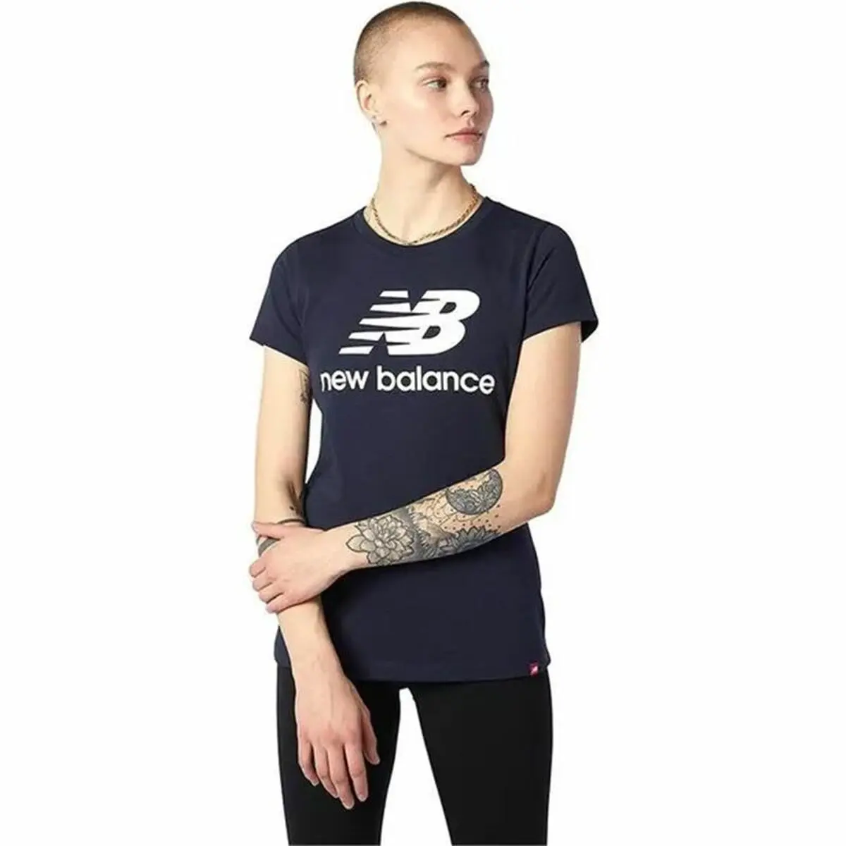 Maglia a Maniche Corte Donna New Balance Essentials Stacked Logo Azzurro (L)