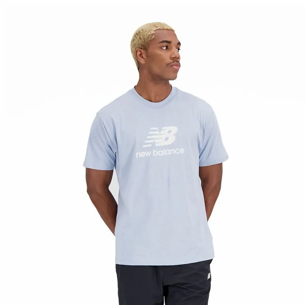 Maglia a Maniche Corte Uomo New Balance Essentials Stacked Logo Indaco (L)