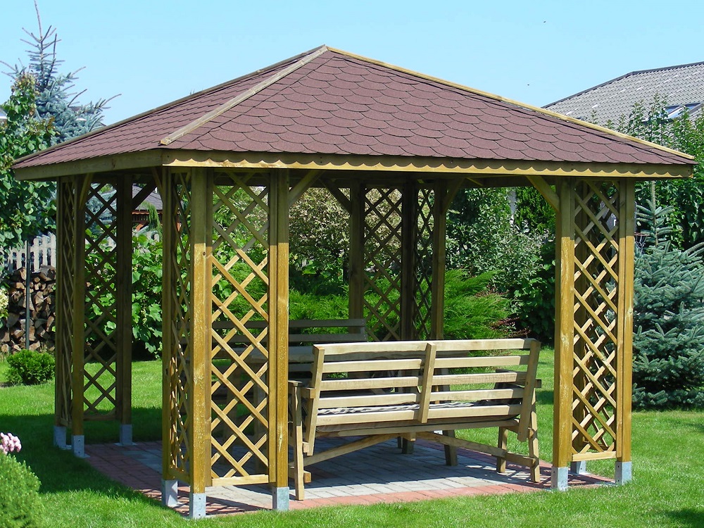 Gazebo ELBA 345x345 in legno di pino massello impregnato Copertura in perline (1)