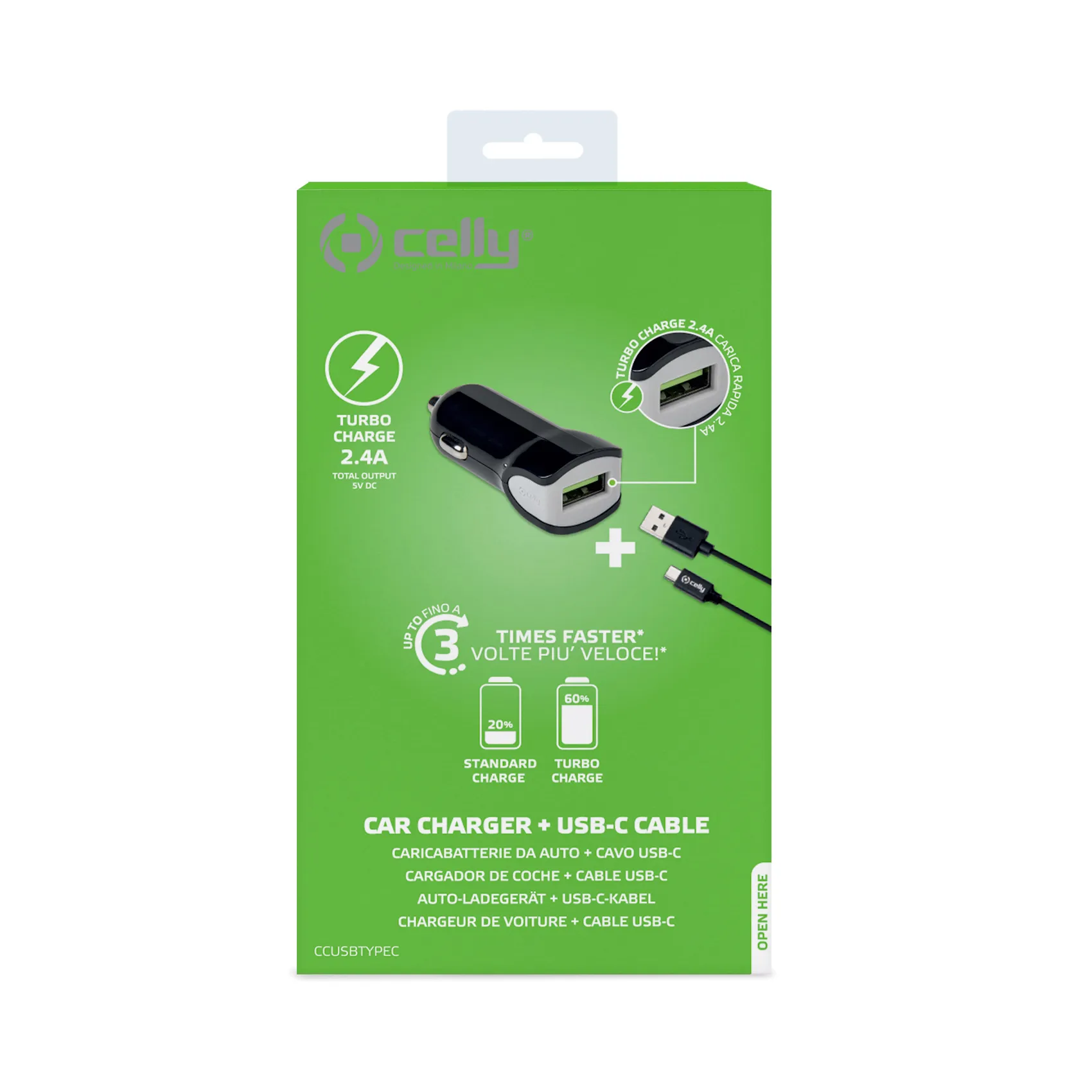 KIT USB CAR CHARGERUSB-C CABLE 12W