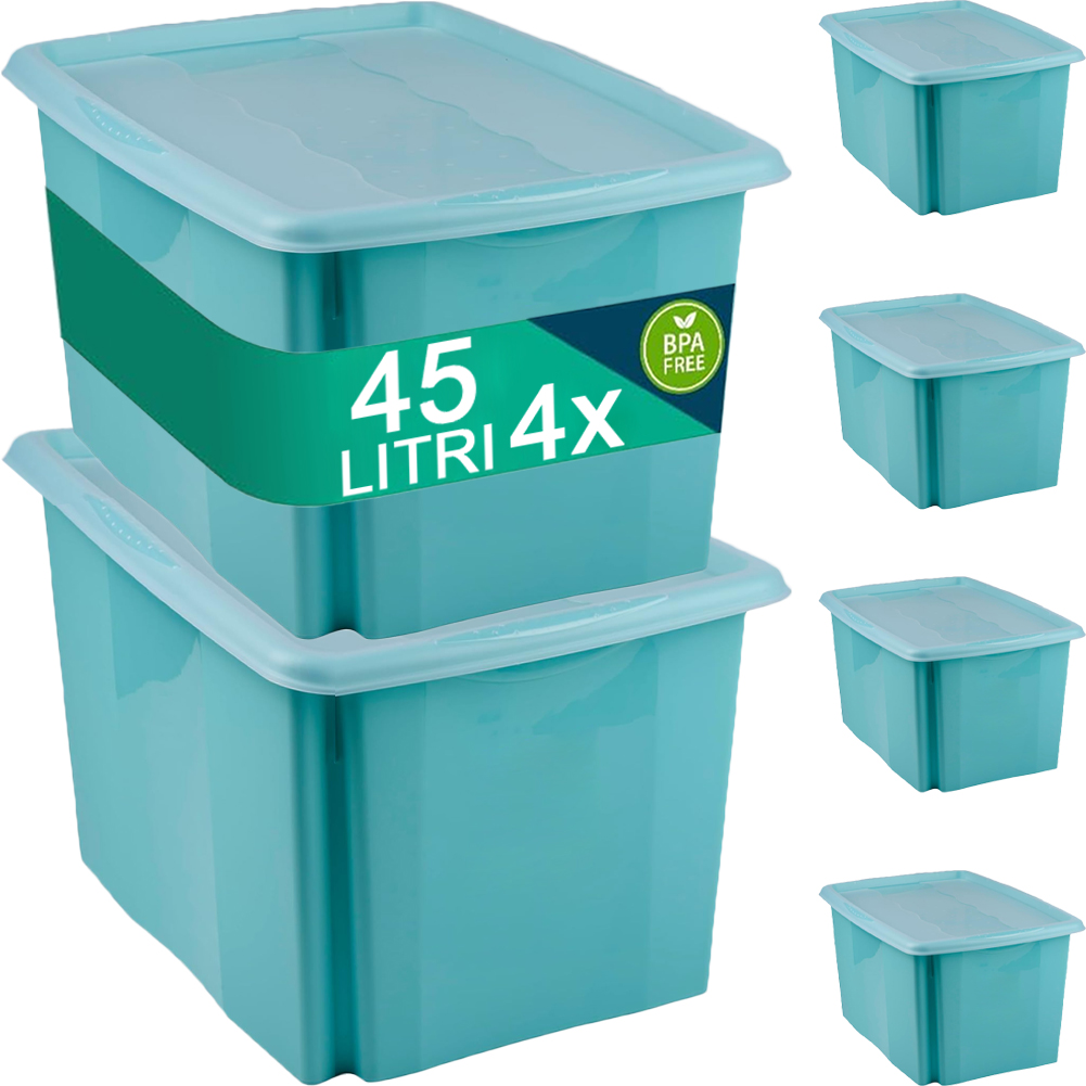 Set Scatole 4x45 L Portaoggetti Blu Plastica Cassetto Contenitore Salvaspazio (1)