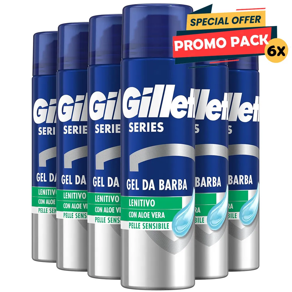 Gillette Series Gel da Barba Lenitivo Alove Vera Protezione Completa 6 x 200 ml (1)