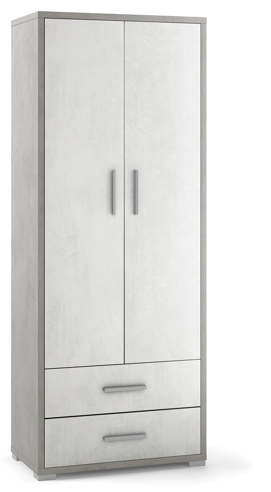 ARMADIO 2 ANTE 2 CASSETTI H182 L71 P41 cm STRUTTURA CEMENTO FRONTALE BIANCO SARMOG Db359k (1)