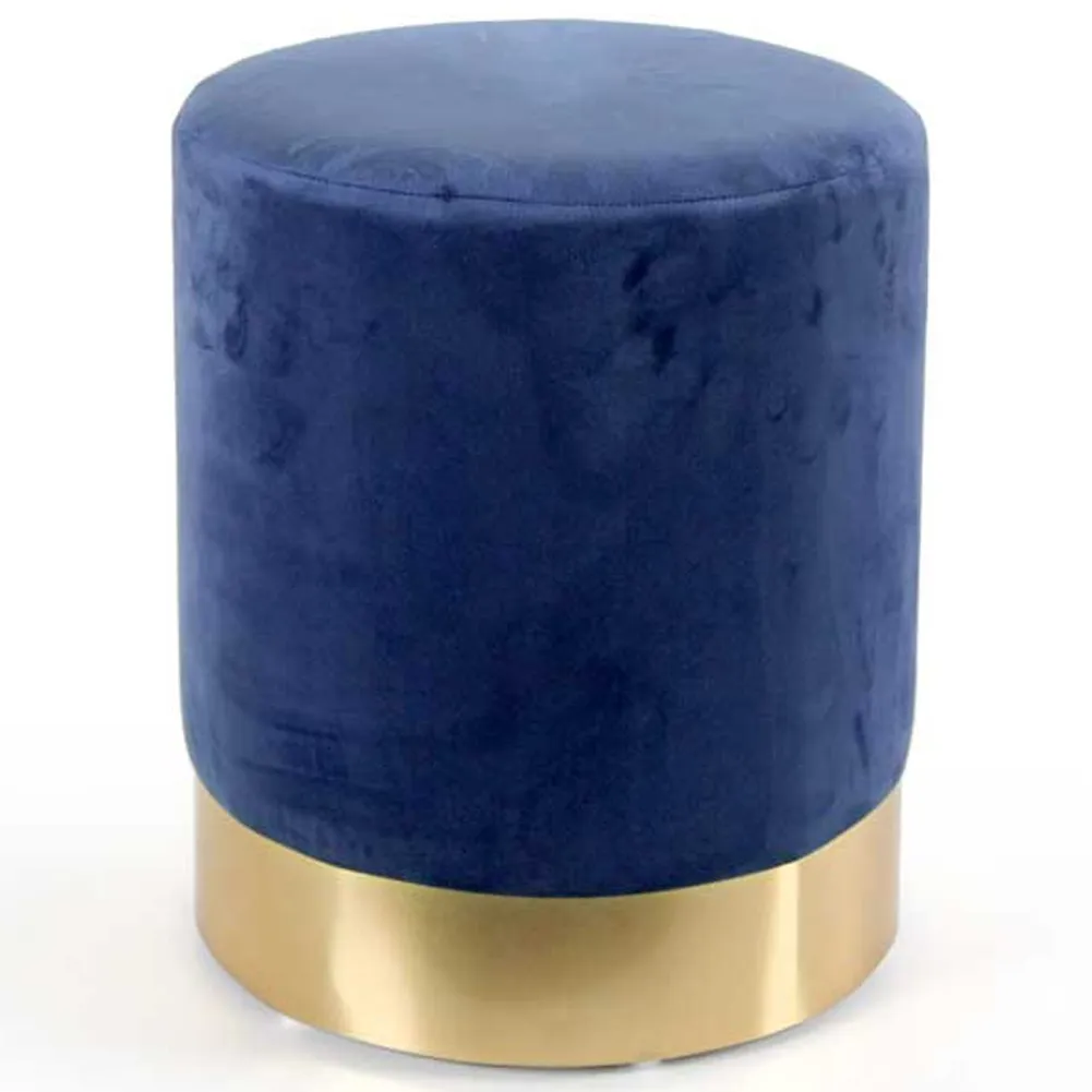 Pouf Poggiapiedi in Velluto Blu Struttura MDF 31 x 31 x 38 cm Base in Metallo (1)