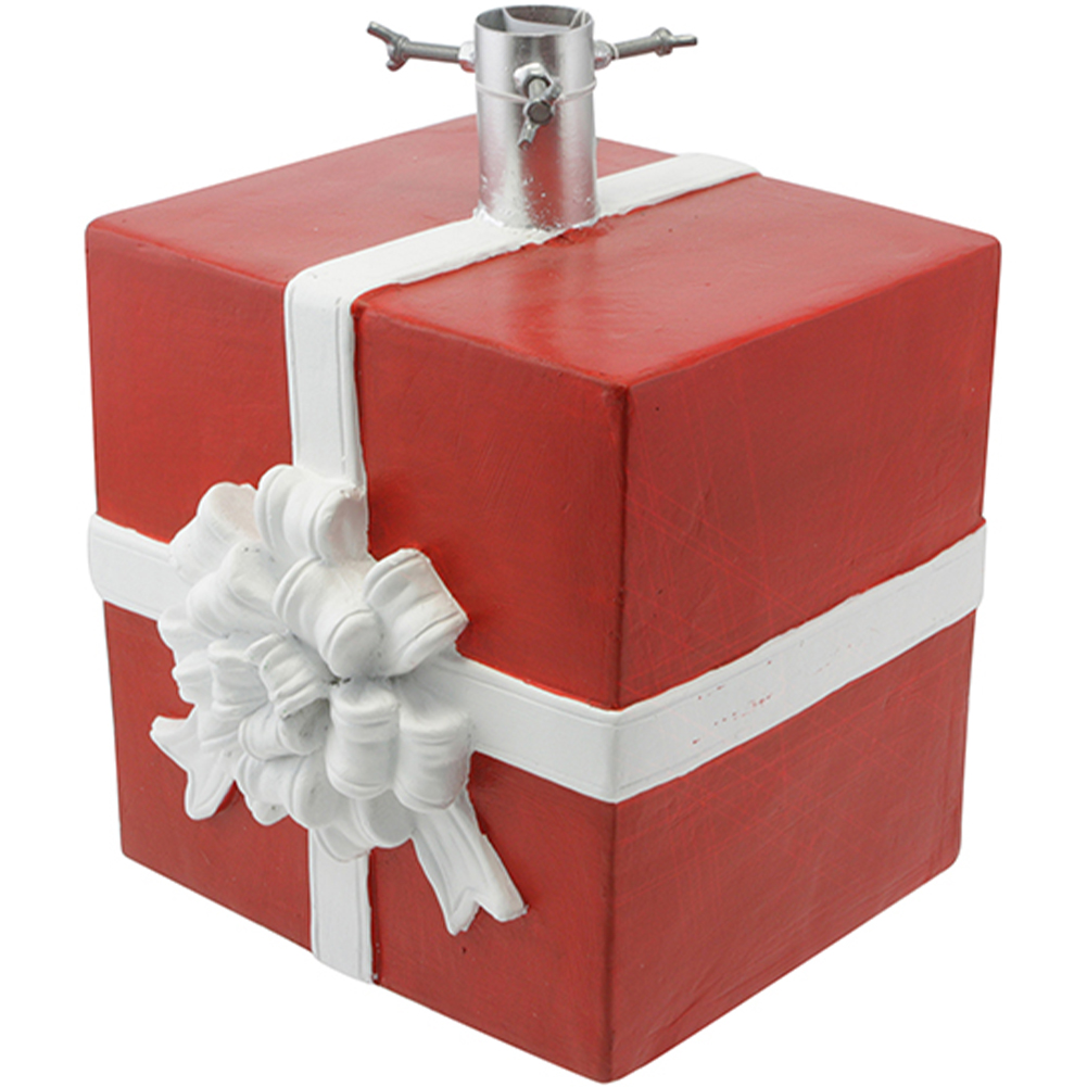 Base Albero Natale Forma Pacco Regalo Supporto Universale Bianco Rosso 26x24x32cm (1)