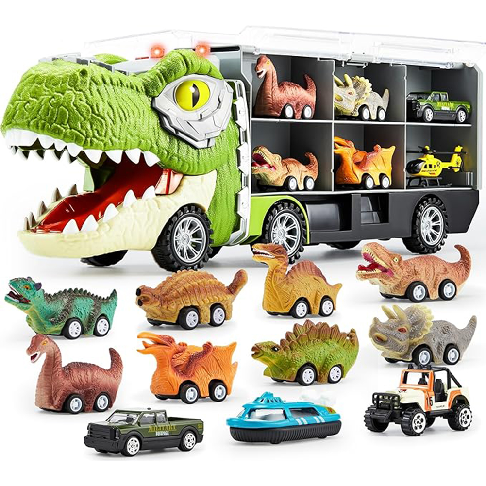 Camion Dinosauro 13 in 1 Giocattolo per Bambini Gioco Idea Regalo con 12 Auto (1)