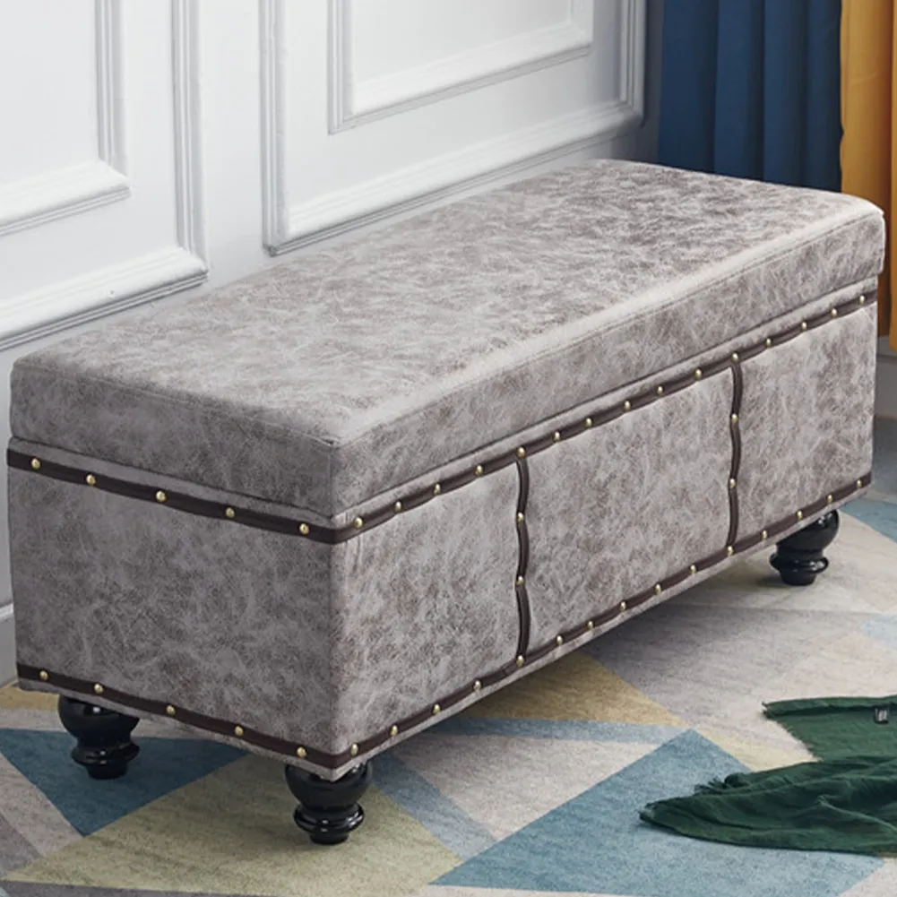 Cassapanca Contenitore Ecopelle Divano Panca Pouf Contenitore 80x40x43 cm Grigio (1)