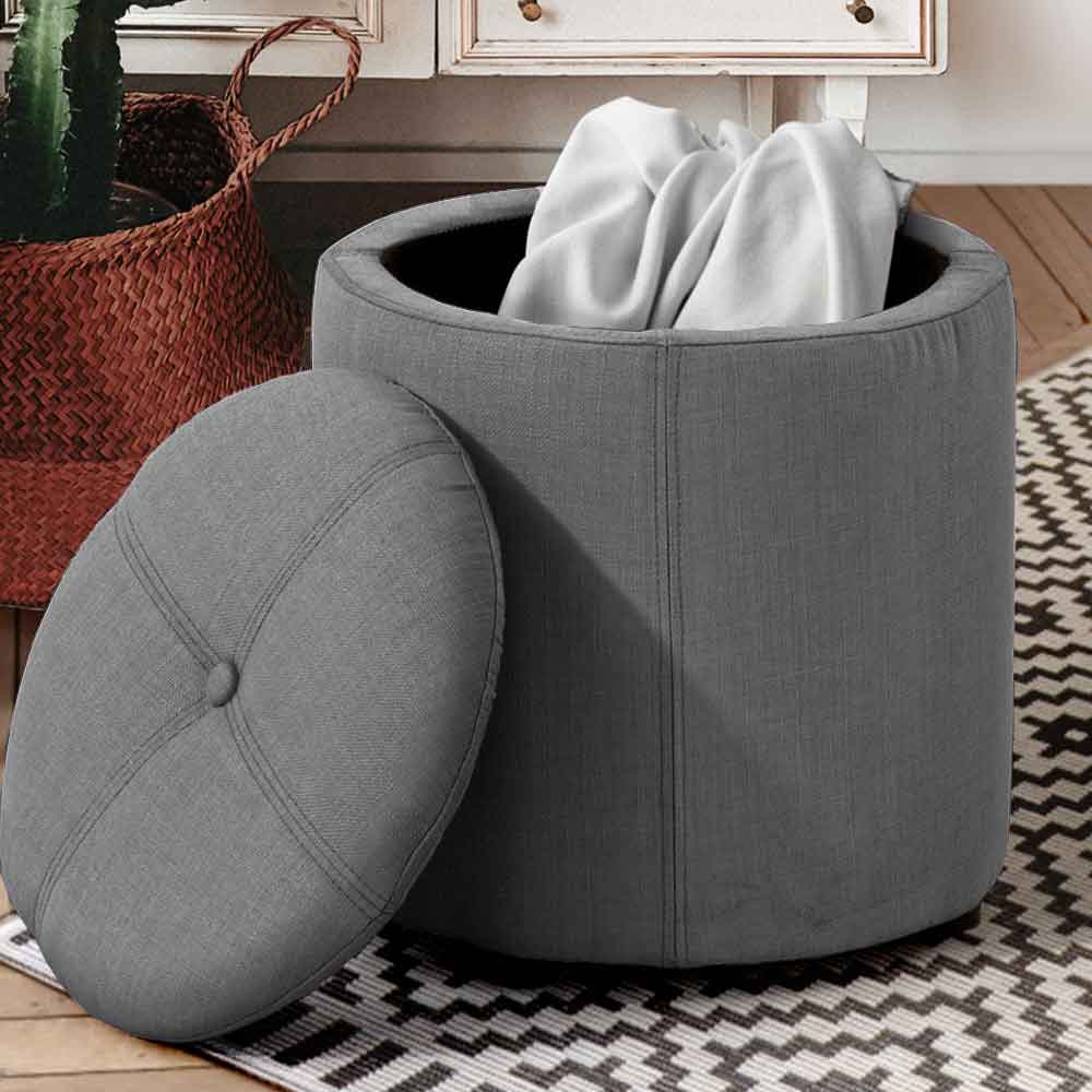 Pouf Contenitore Sgabello Cassapanca Poggiapiedi Tessuto Grigio 40x36cm Moderno (1)