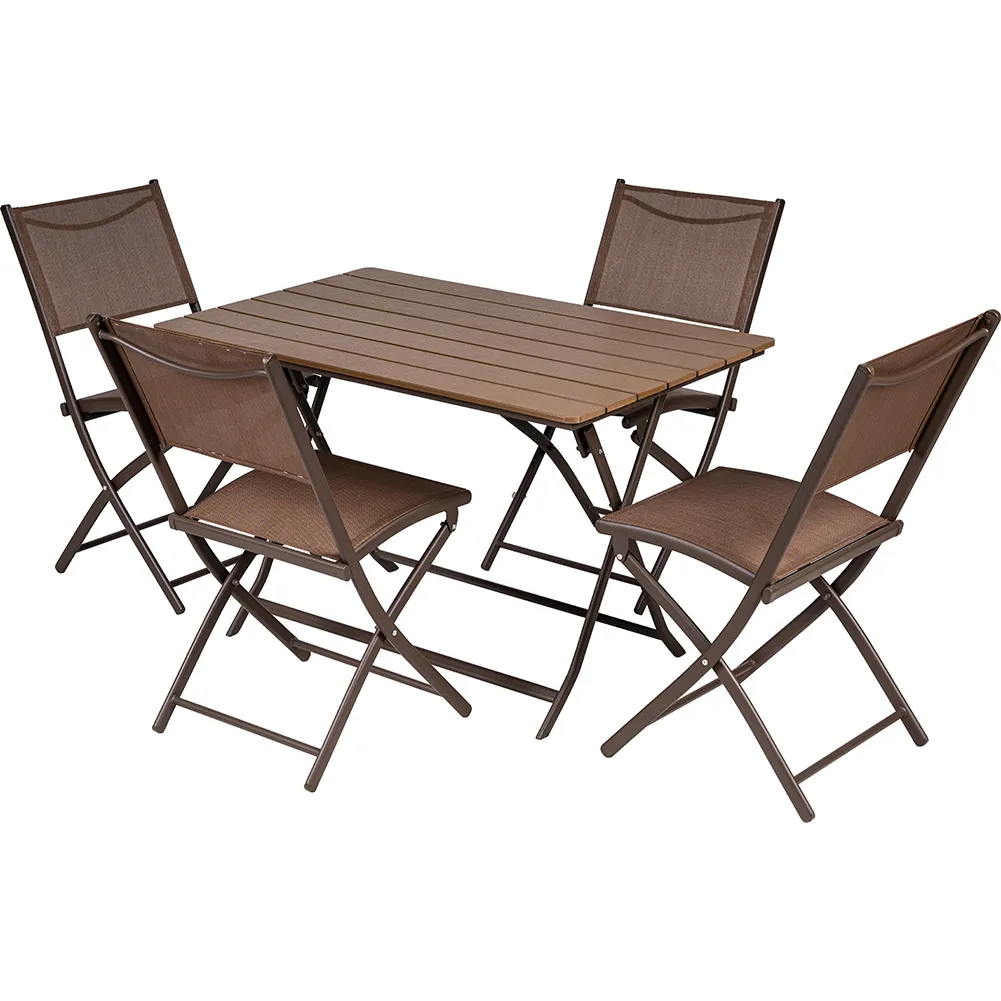 Set Tavolo Pieghevole con 2 Sedie Marrone Arredo Giardino Pranzo Acciaio e PE (1)