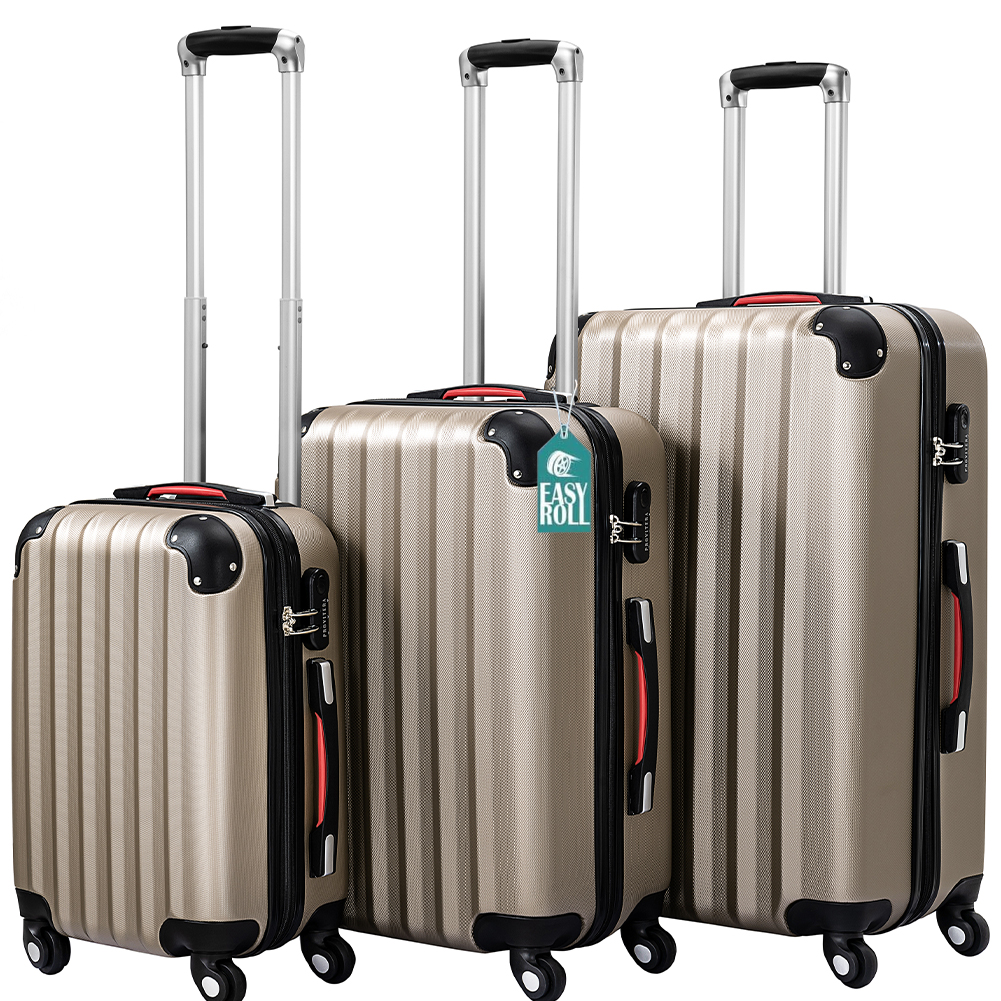 Set 3 Valigie Rigide Ruote Easy Roll Trolley Bagaglio Viaggio Champagne M L XL (1)